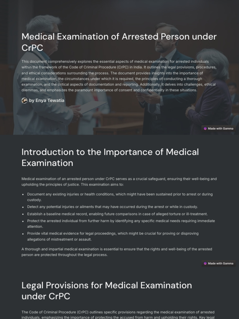 Medical Examination of Arrested Persons | PDF | Informed Consent | Arrest