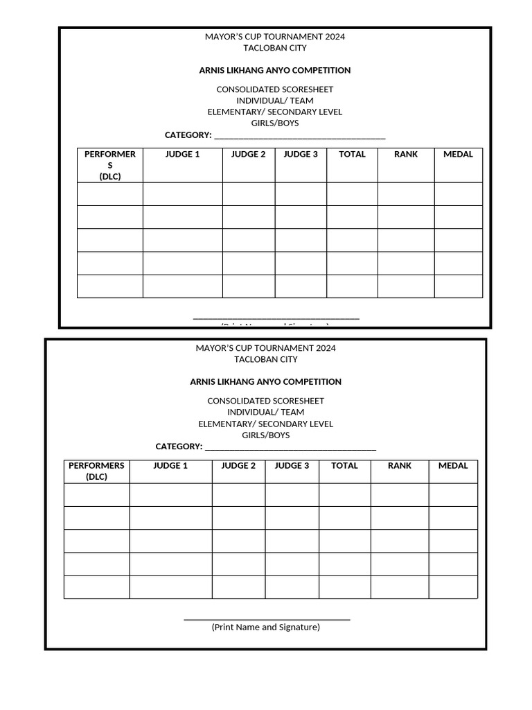 Welcome To Score Sheet Pdf