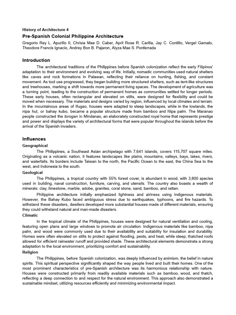 Pre Spanish Philippine Architecture Group1 Pdf Roof