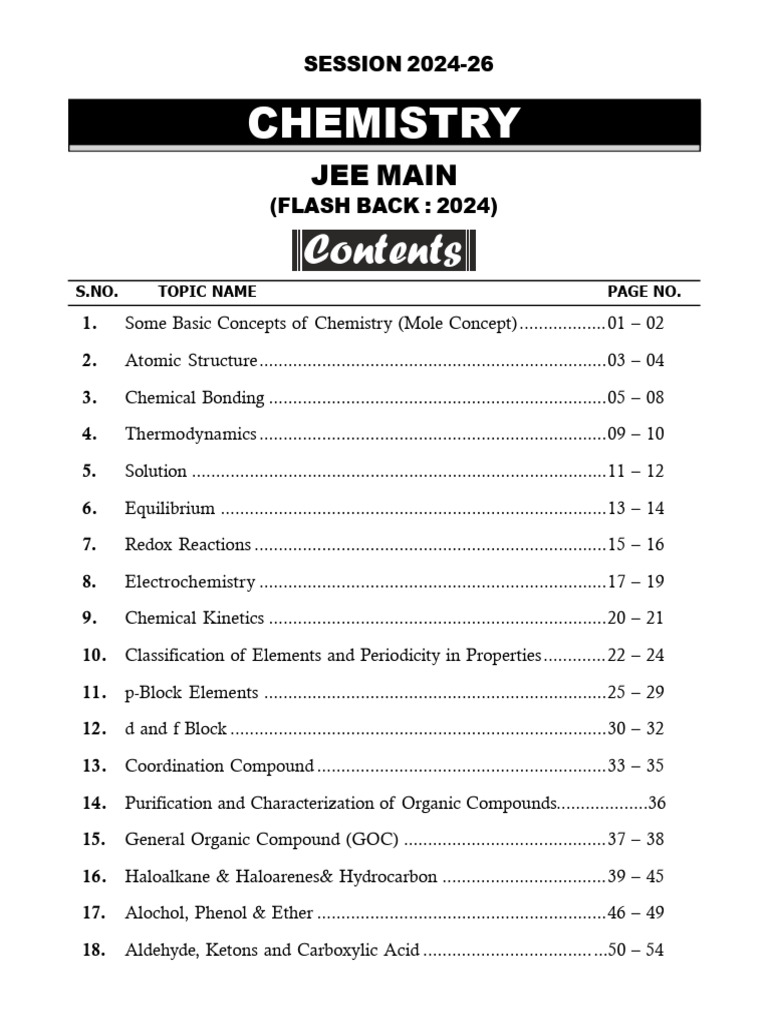 JEE Main 2024 Chemistry Syllabus | PDF | Chemistry | Mole (Unit)