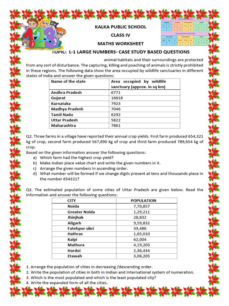 Class 4 Maths: Large Numbers Worksheet | PDF