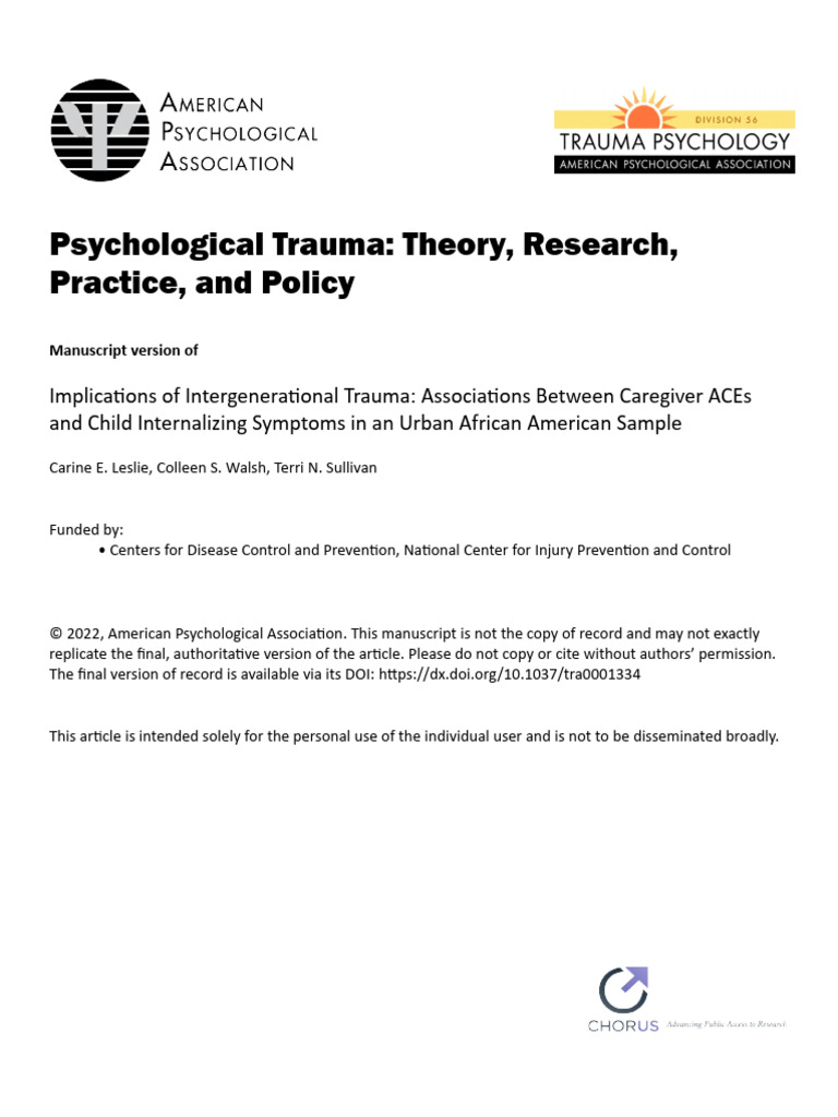 Psychological Trauma - Theory, Research, Practice, and Policy | PDF ...