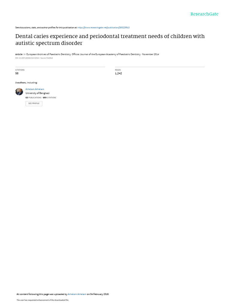 Dental Caries Experience and Periodontal Treatment | PDF | Human Tooth ...