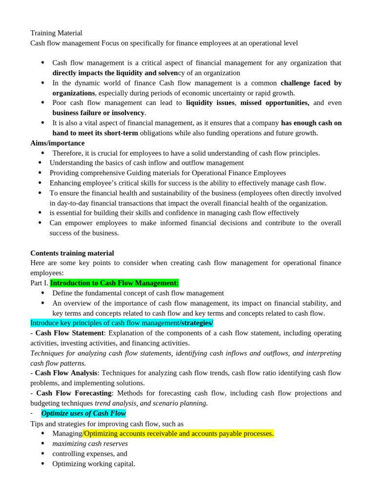 Note 1 On Cash Flow Managemet | PDF | Cash | Expense