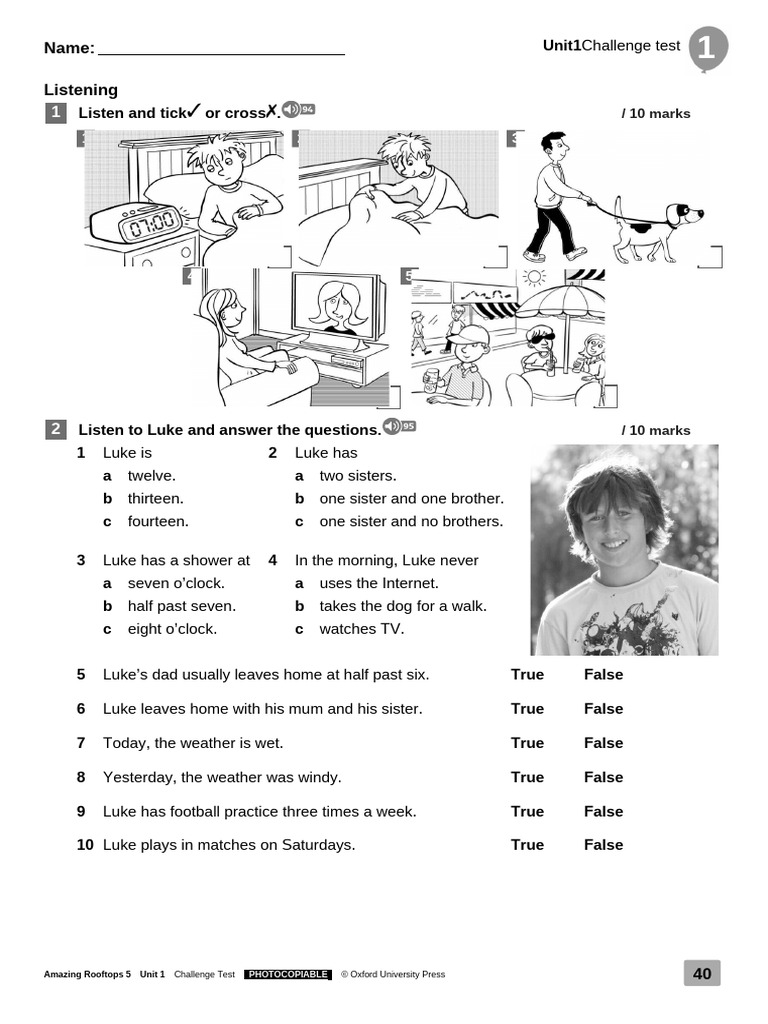 Amazing Rooftops 5 Unit 1 Challenge Test | PDF