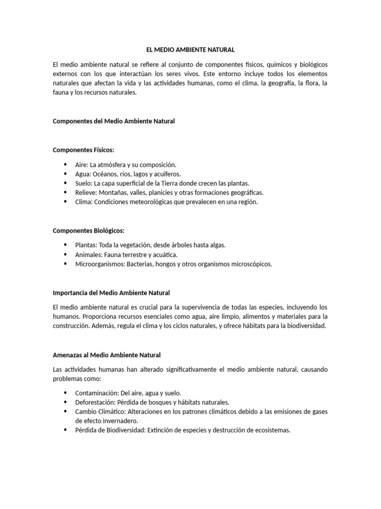 Importancia y Componentes del Medio Ambiente | PDF