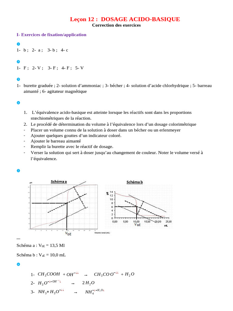 Dosage Acido-Basique : Exercices et Corrections | PDF | Titrage | Chimie