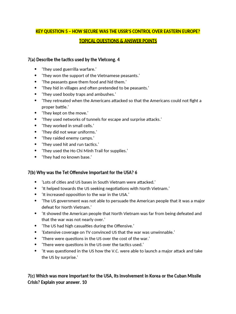 O levels history 2174 KQ5 (Topical QnAs) | PDF | Korean War | Cuban ...