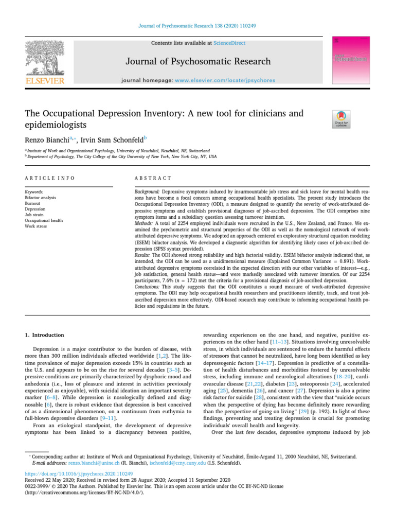 Occupational Depression Inventory Explained | PDF | Major Depressive ...