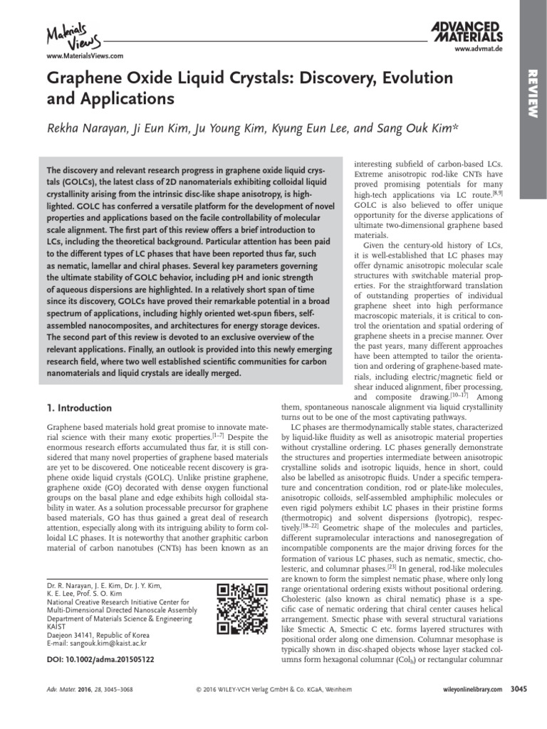 1 Narayan2016 - Liquid Crystals GO | PDF | Liquid Crystal | Graphene