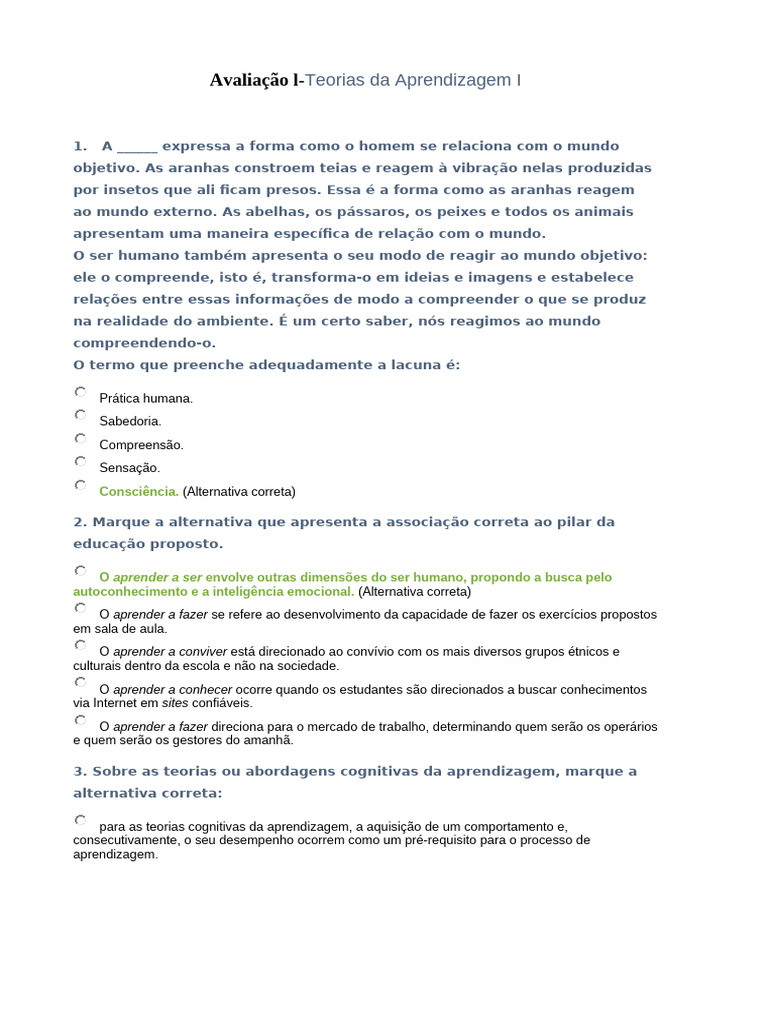 Teorias da Aprendizagem e Psicologia | PDF | Aprendizado | Psicologia
