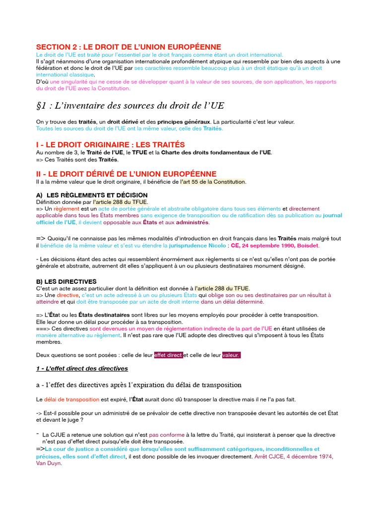 Sources et effets du droit de l'UE | PDF | Directive (Union européenne ...