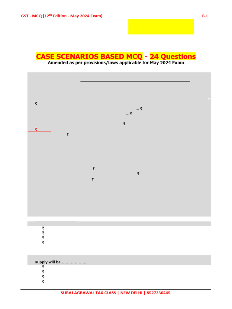 3B Ca Intermediate Case Scenarios Based GST MCQ Series B May 2025 | PDF ...