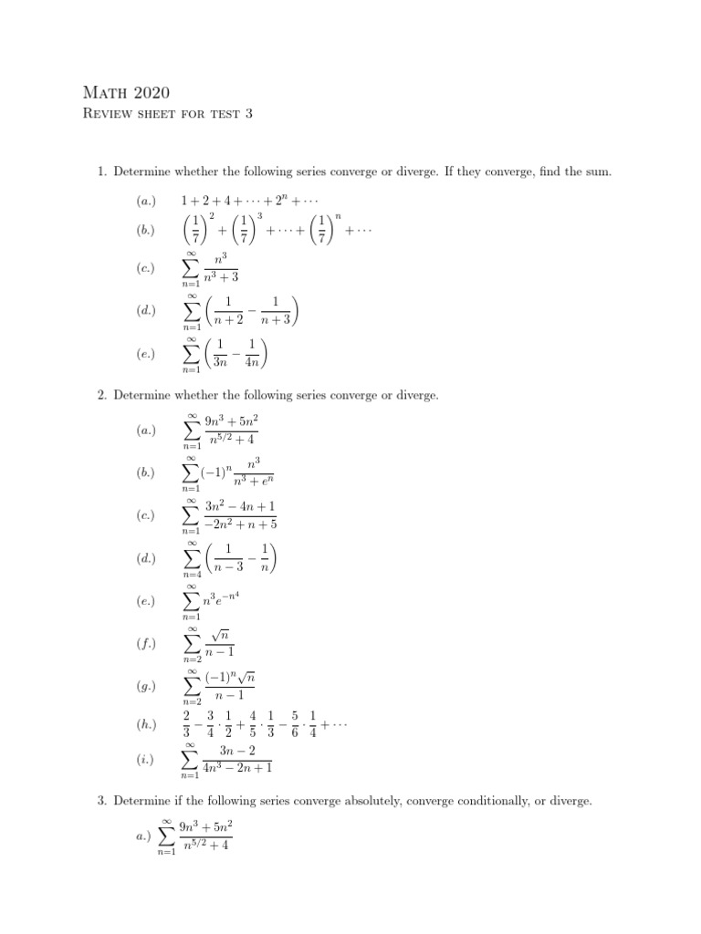 Calculus 2 Series Convergence Review | PDF | Functions And Mappings ...