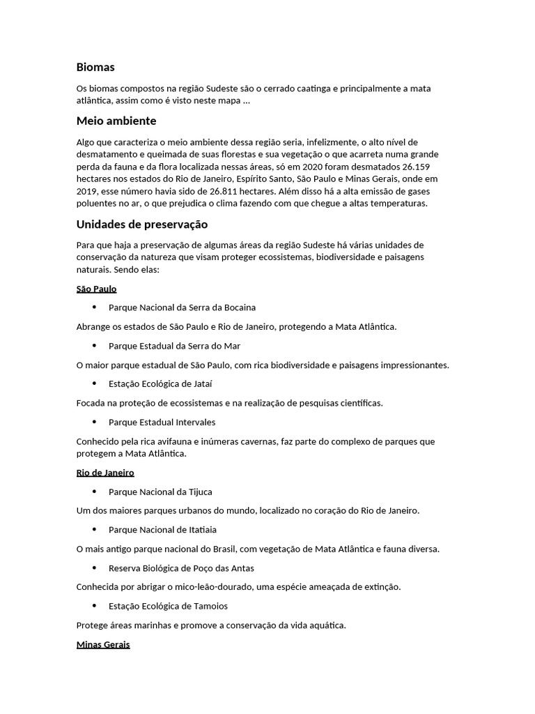 Biomas e Preservação no Sudeste Brasileiro | PDF | Proteção ambiental ...