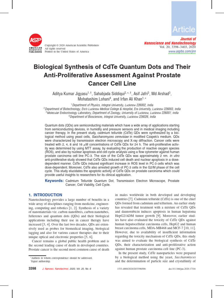 Biological Synthesis of CdTe Quantum Dots and Their | PDF | X Ray ...