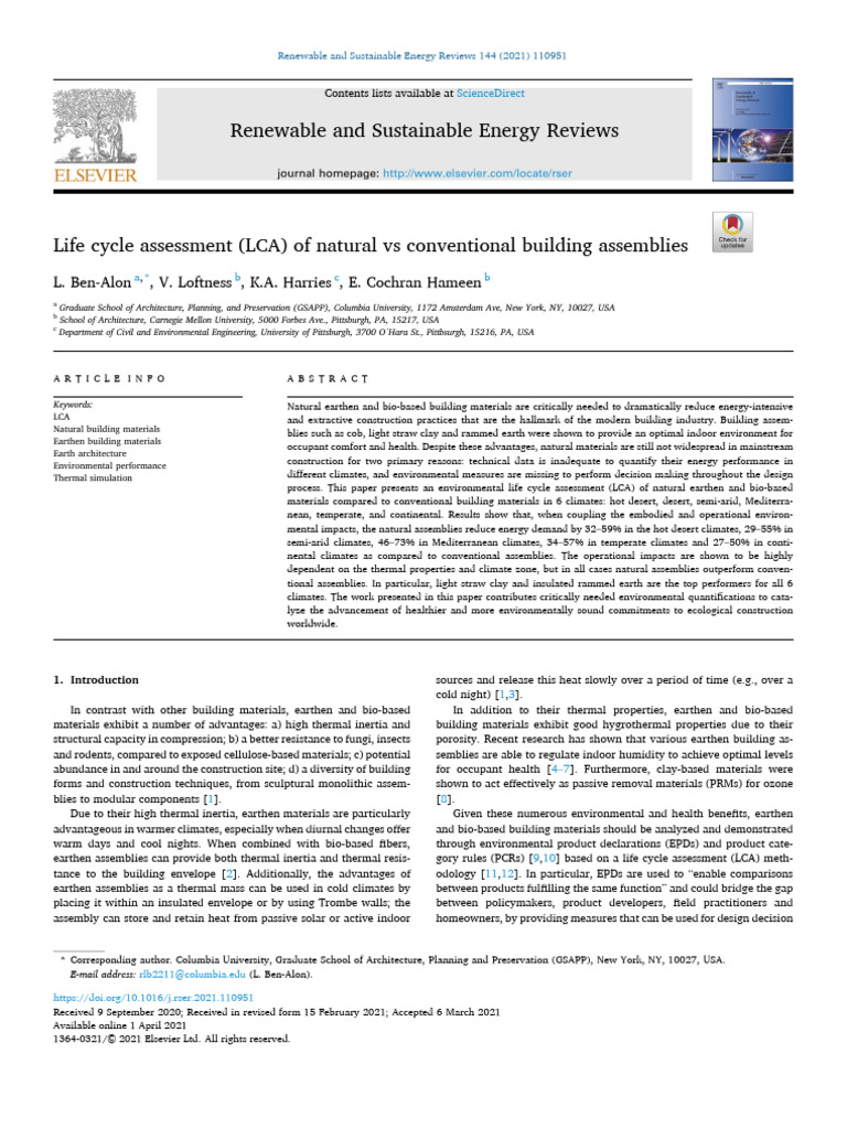 Life Cycle Assessment (LCA) of Natural Vs Conventional Building ...