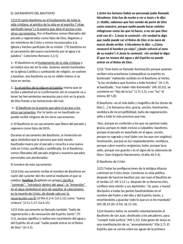 El Sacramento Del Bautismo | PDF | Bautismo | Sacramentos