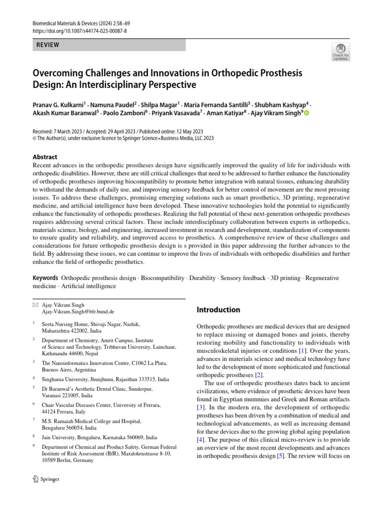 Overcoming Challenges and Innovations in Orthopedic Prosthesis Design ...