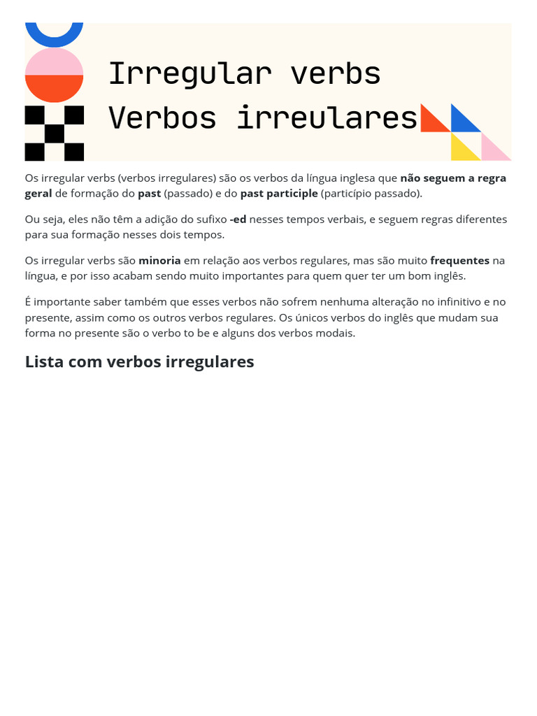 Lista de Verbos Irregulares em Inglês | PDF | Tipologia linguística ...