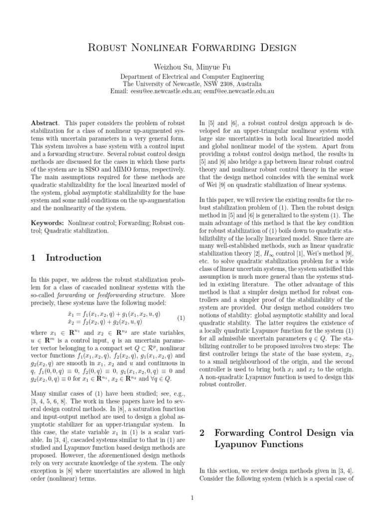 Robust Nonlinear Forwarding Design | PDF | Control Theory ...