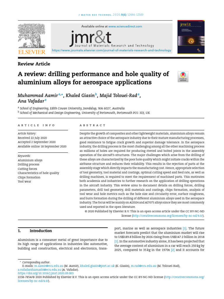drilling performance and hole quality of aluminium alloys for aerospace ...