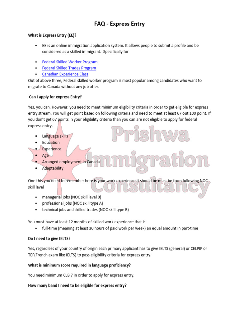Express Entry Eligibility Guide | PDF | International English Language ...