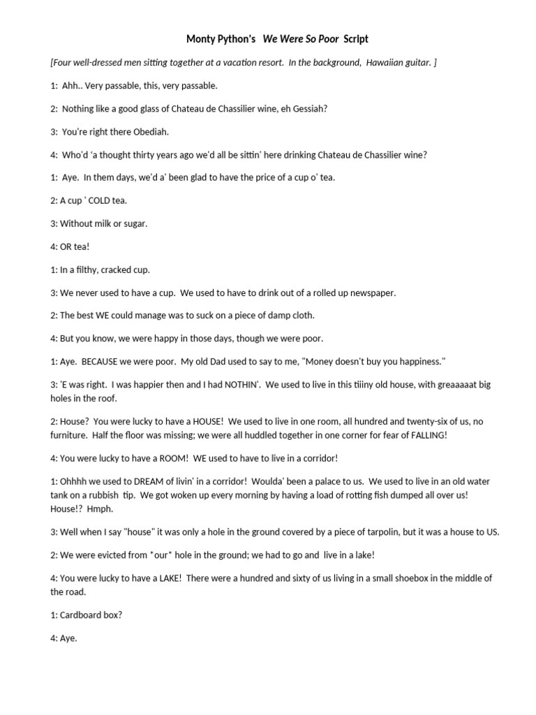 Monty Python Skit Transcript - Hyperbole | PDF