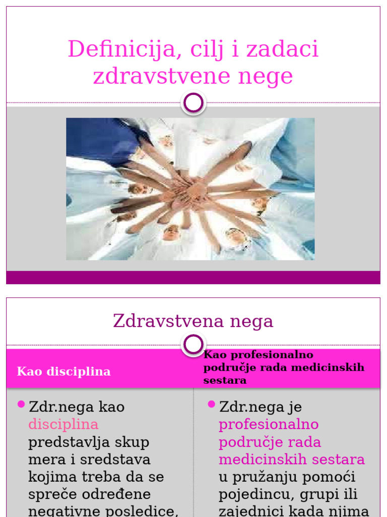 Definicija, Cilj I Zadaci Zdravstvene Nege | PDF