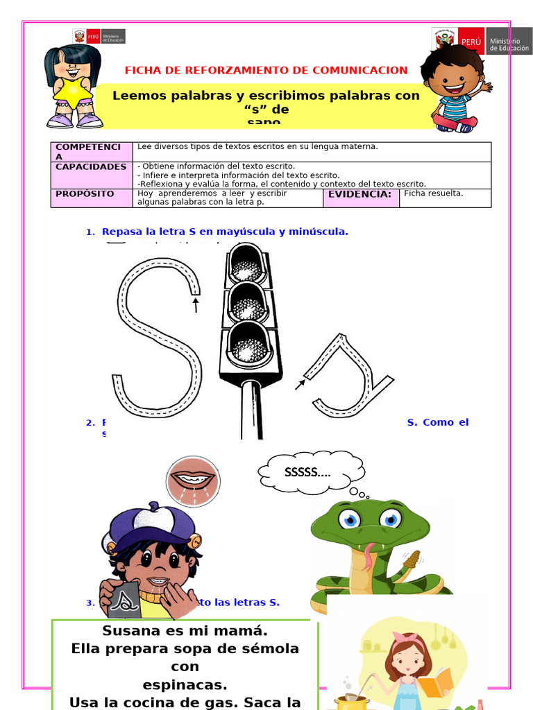 Reforzamiento Com Leemos y Escribimos Palabras Con S de Serpiente | PDF