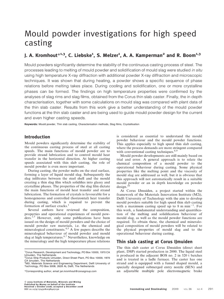 Mould Powder Effects on Thin Slab Casting | PDF | X Ray Crystallography ...