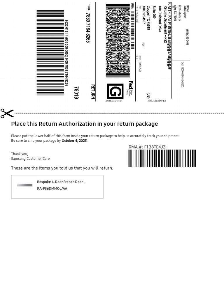 Samsung Return Authorization Details | PDF
