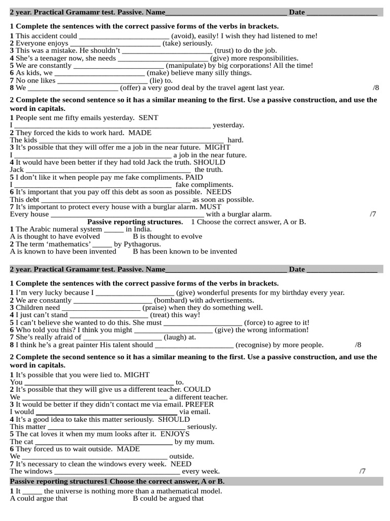 Passive TEST From Focus 4 Unit 7 | PDF | Mathematics | Universe
