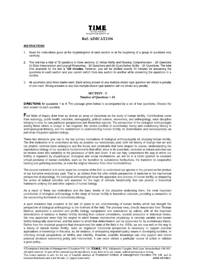 Aimcat2106 Pages 1 2 | PDF