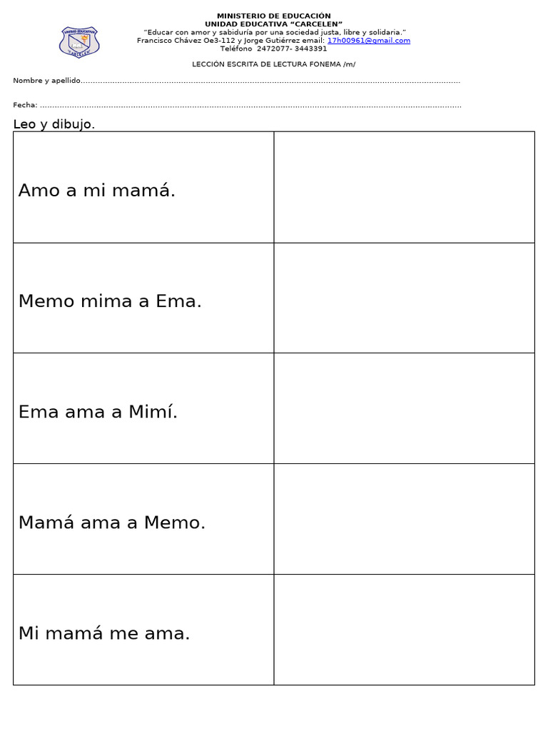 leccion escrita de palabras con m | PDF