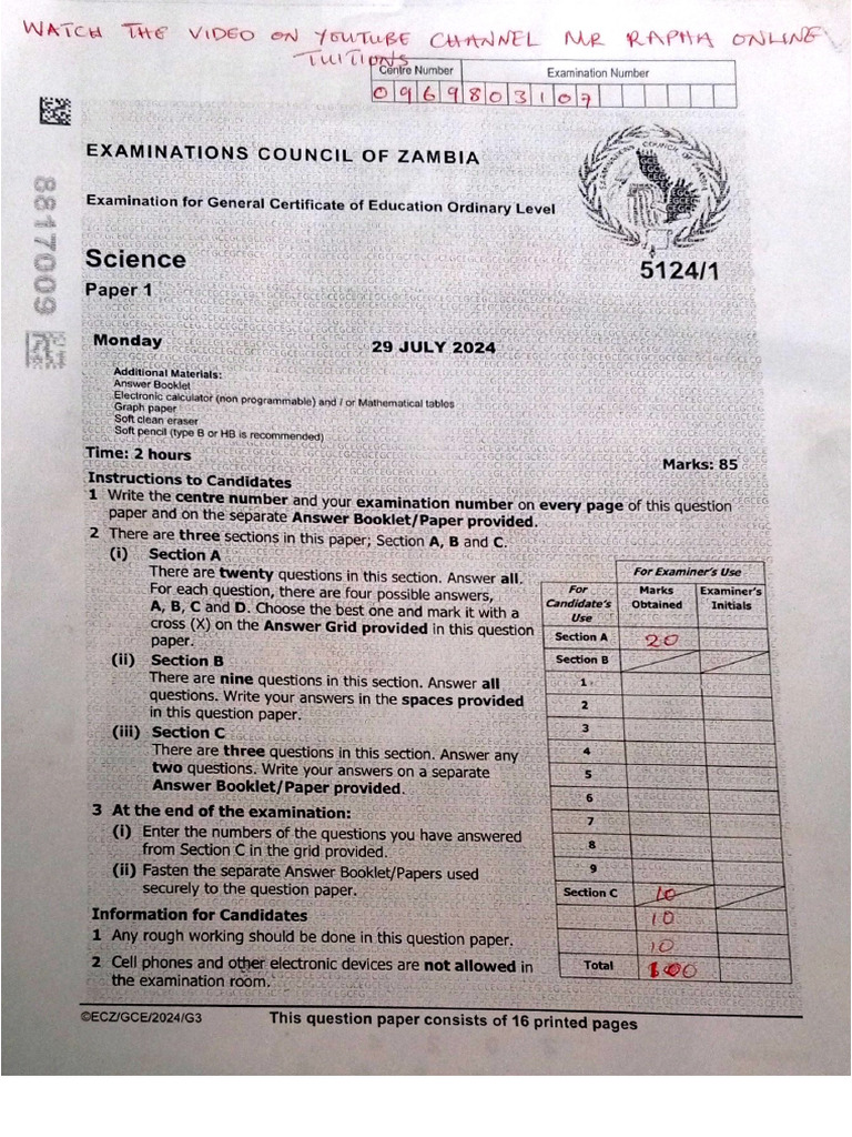 Science P1 (Physics) Solutions GCE 2024 | PDF