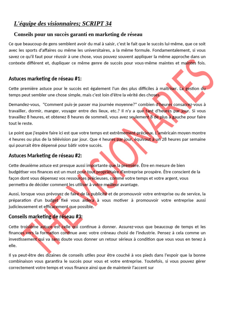 Astuces pour Réussir en Marketing de Réseau | PDF | Commercialisation