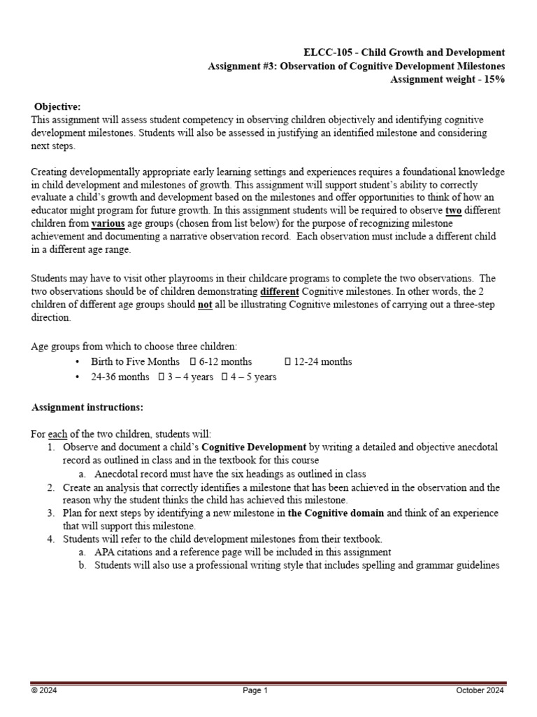 Cognitive Development Observation Guide | PDF | Child Development | Apa ...