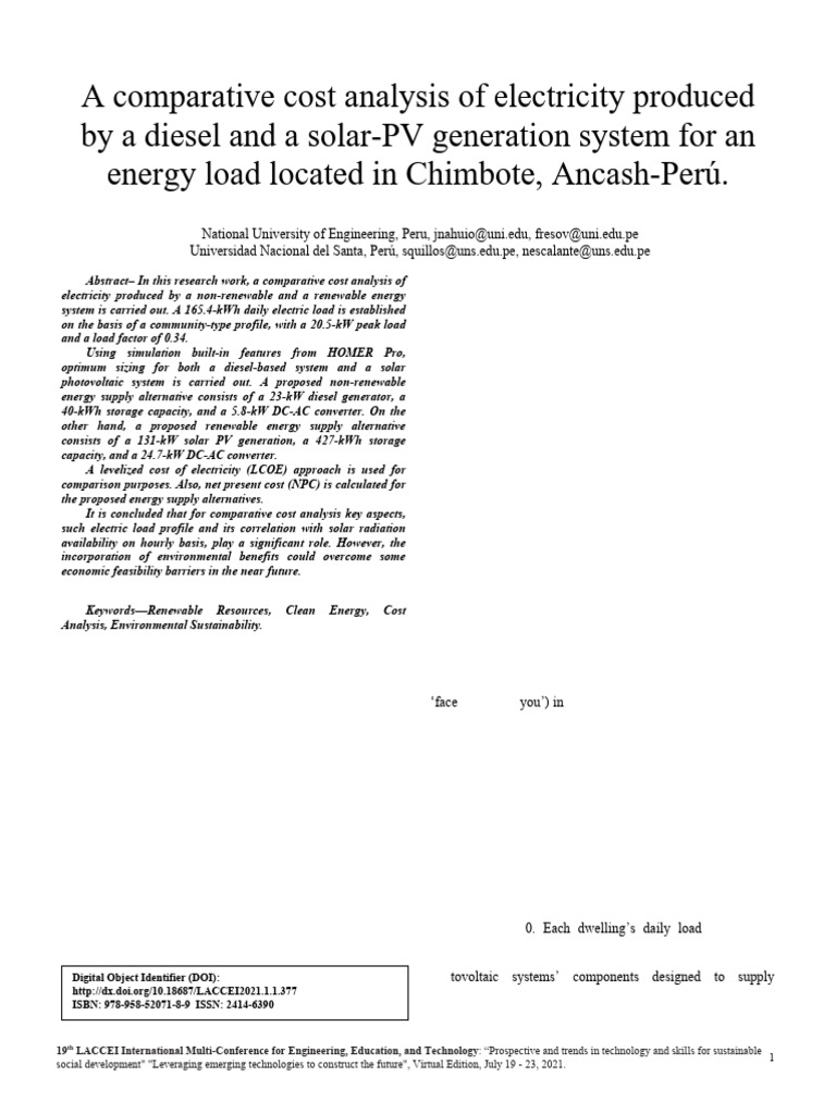 Cost Analysis: Diesel vs. Solar-PV in Peru | PDF | Photovoltaics ...