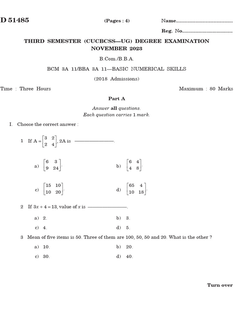 2023 Bcm 3a 11_51485_basic Numerical Skills | PDF | Arithmetic Mean ...