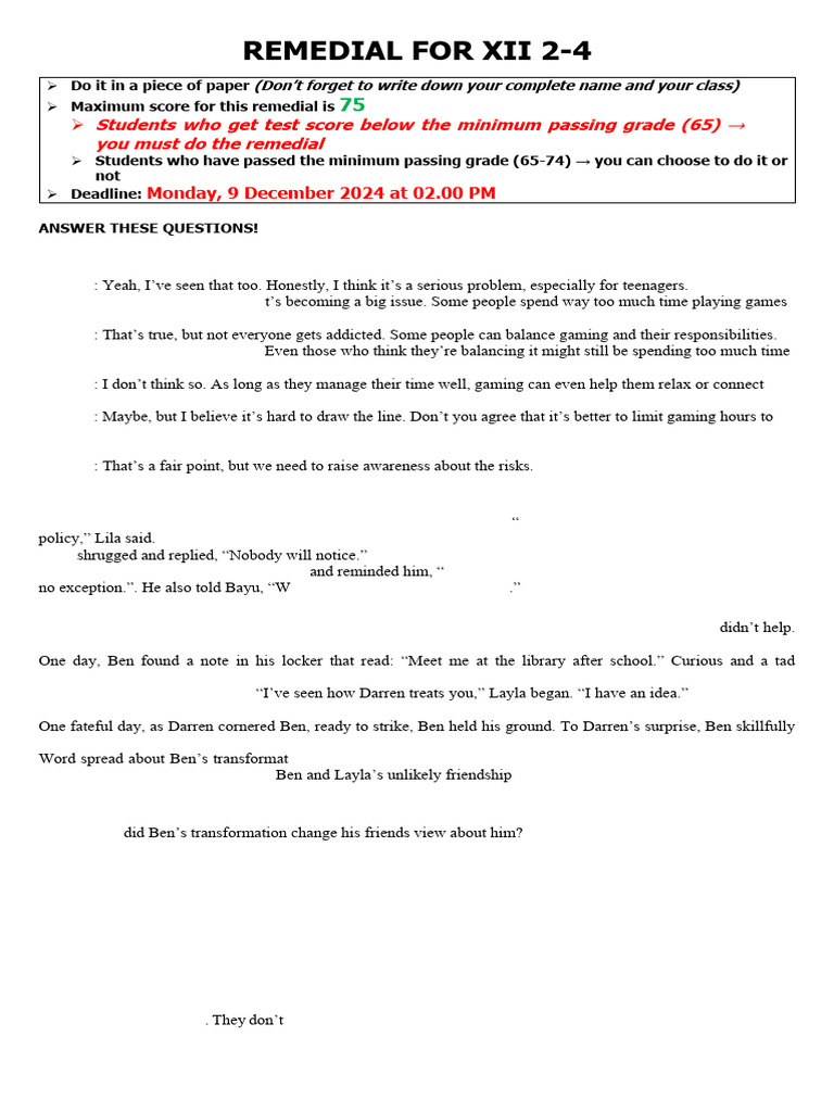 XII Remedial Assignment Guidelines | PDF | Gambling