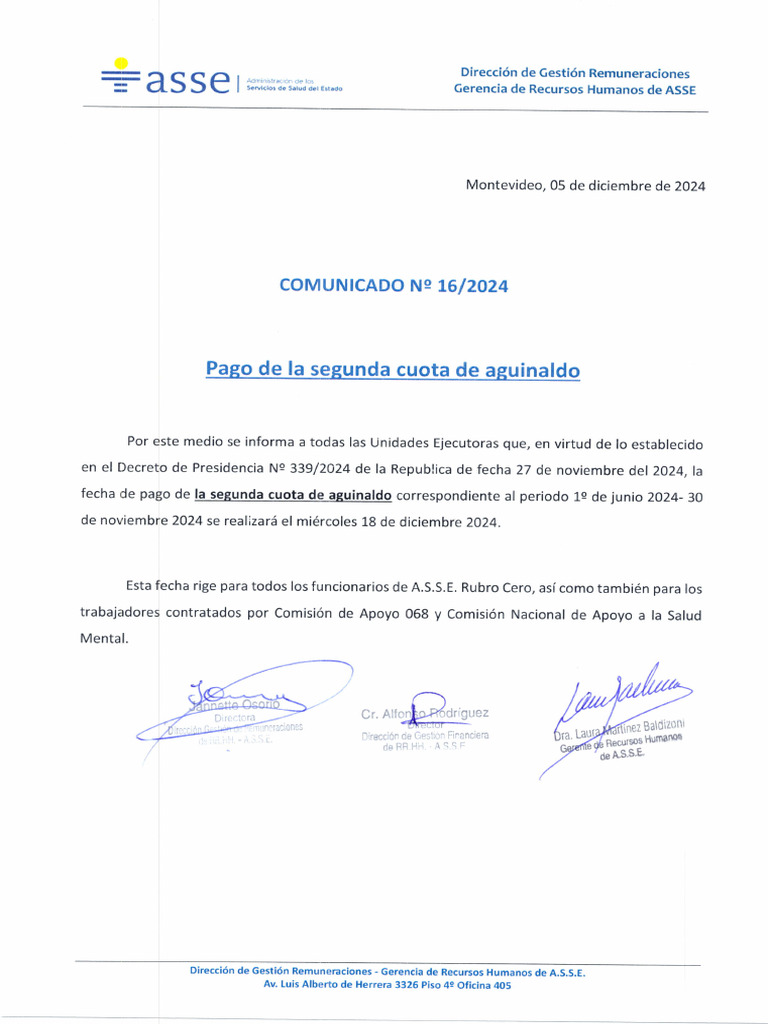 Icomunicado #16. 2024 Pago de La Segunda Cuota de Aguinaldo | PDF