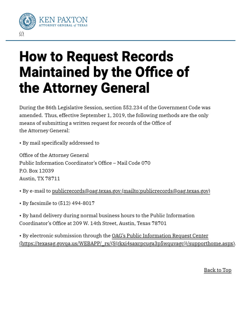 How To Request Records Maintained by The Office of The Attorney General ...