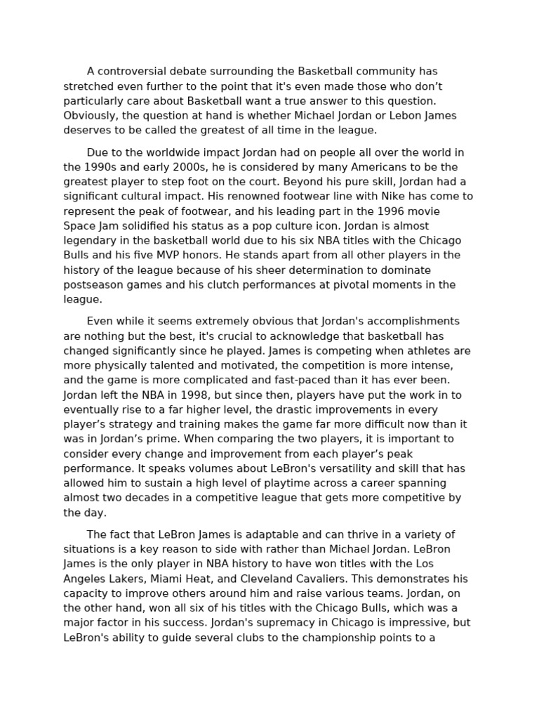 Argument Essay | PDF | Le Bron James | Nba Finals