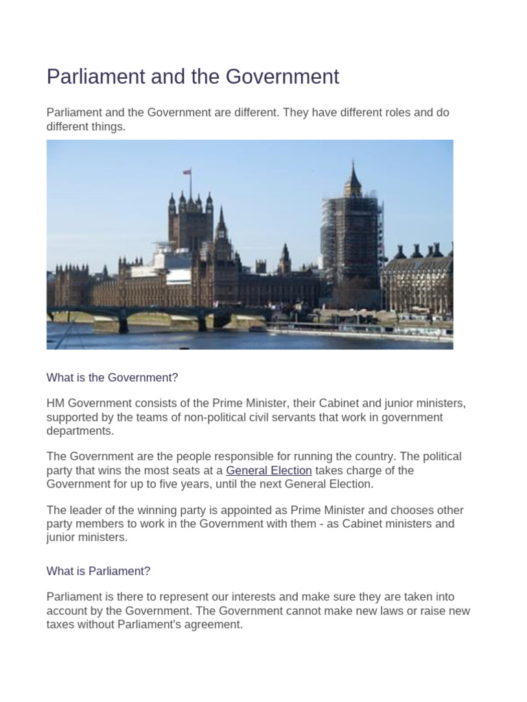 Understanding Parliament and Government Roles | PDF | Parliament Of The ...