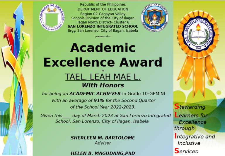 Certificate For Academic Excellence Award | PDF