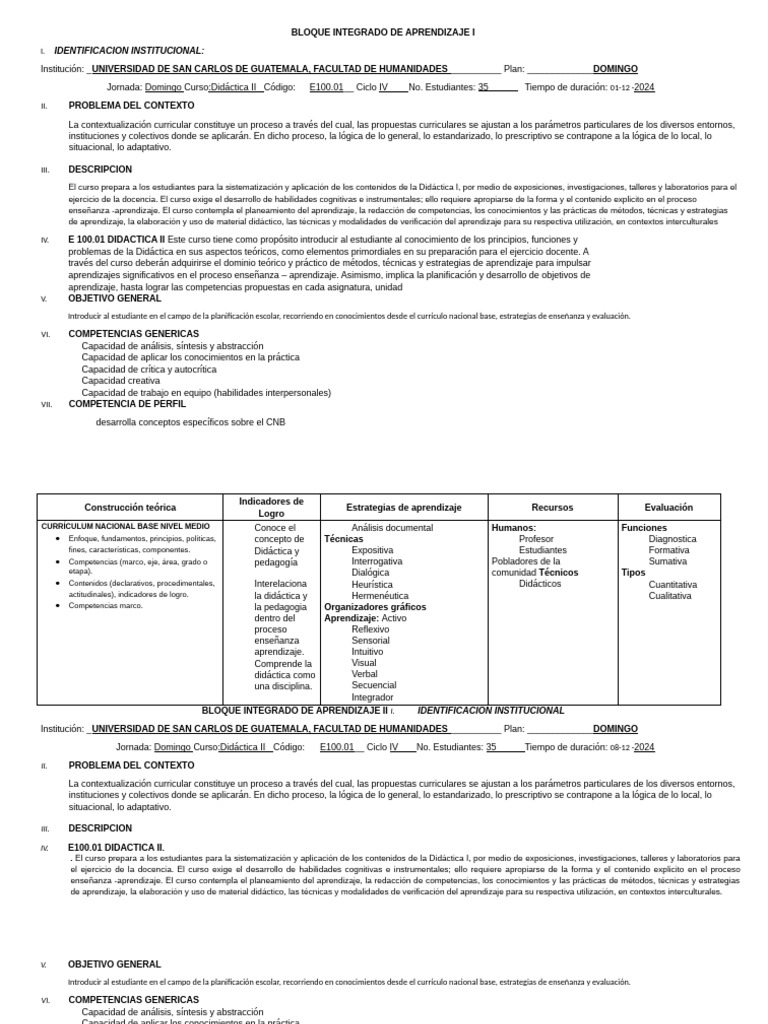 Didáctica II: Planificación Escolar | PDF | Evaluación | Plan de estudios