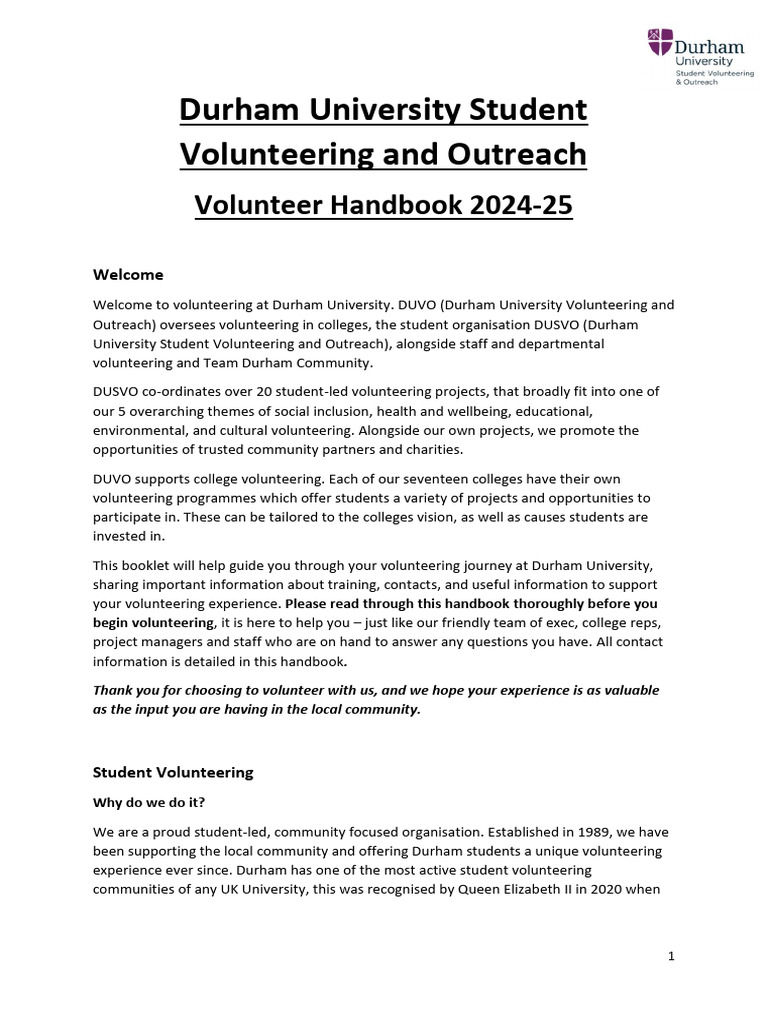 Durham University Volunteering Handbook 2024 | PDF | Information ...