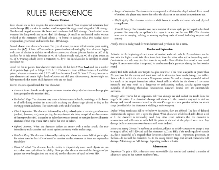 Character Creation and Combat Rules | PDF