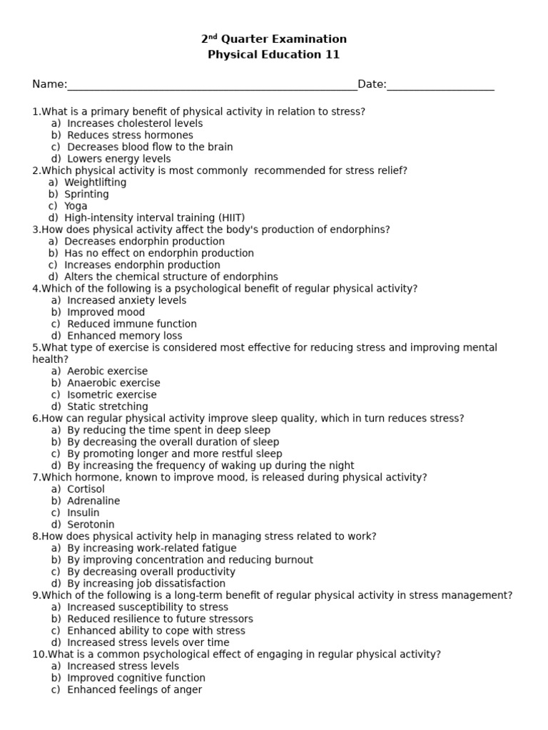 2nd Quarter Examination - PE 11 | PDF | Stress (Biology) | Fencing